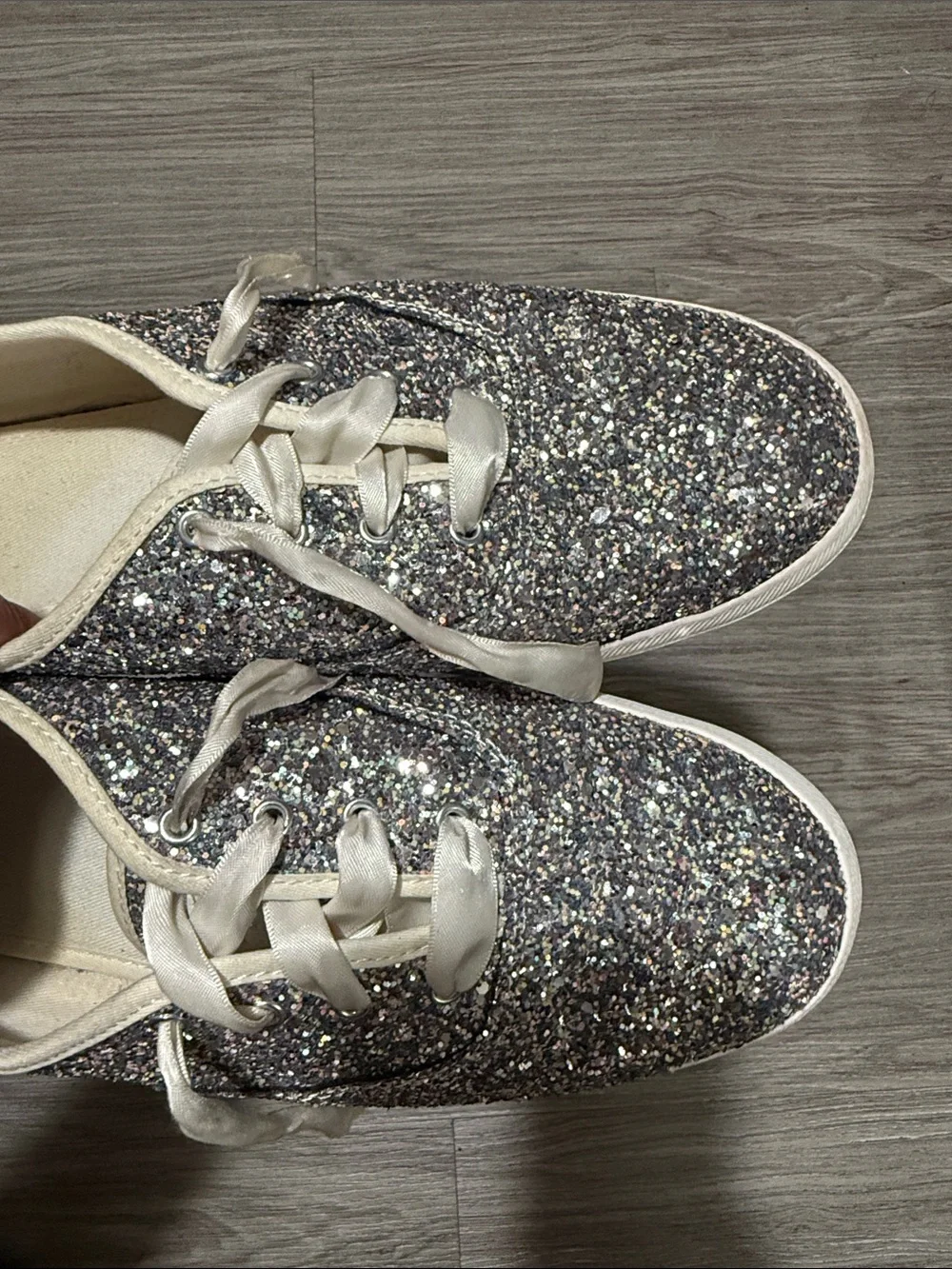 Keds X Kate Spade Sneaker Womens 10 Silver Champion Glitter Low Lace Up